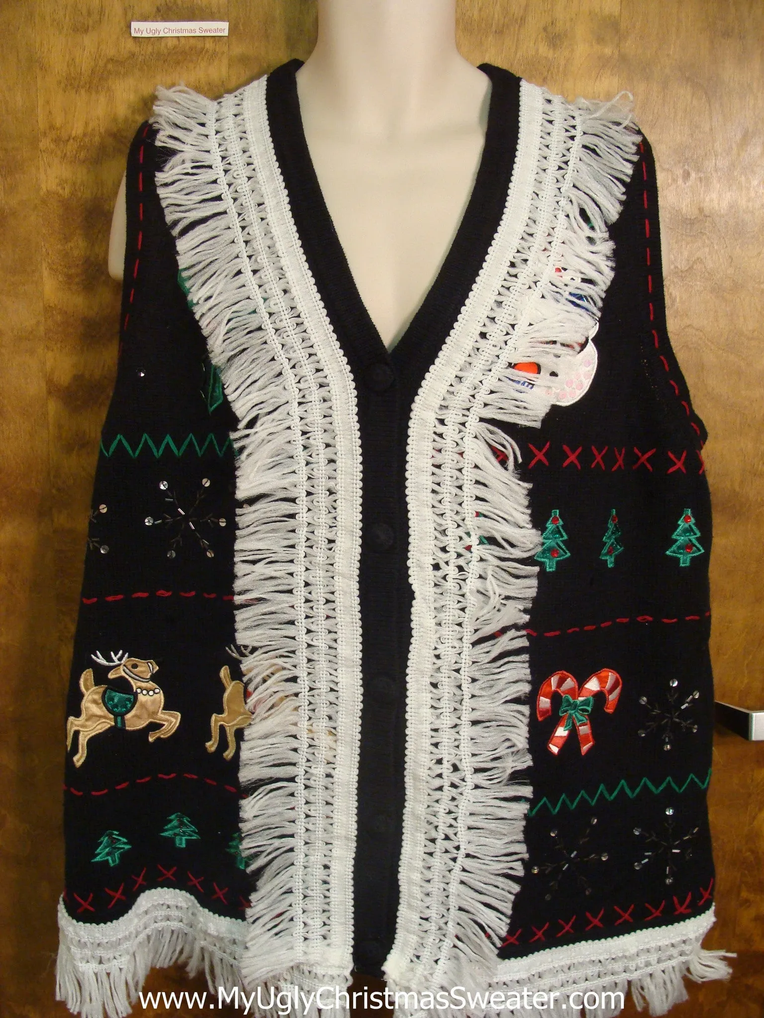 Amazing Reindeer and Fringe Christmas Sweater Vest