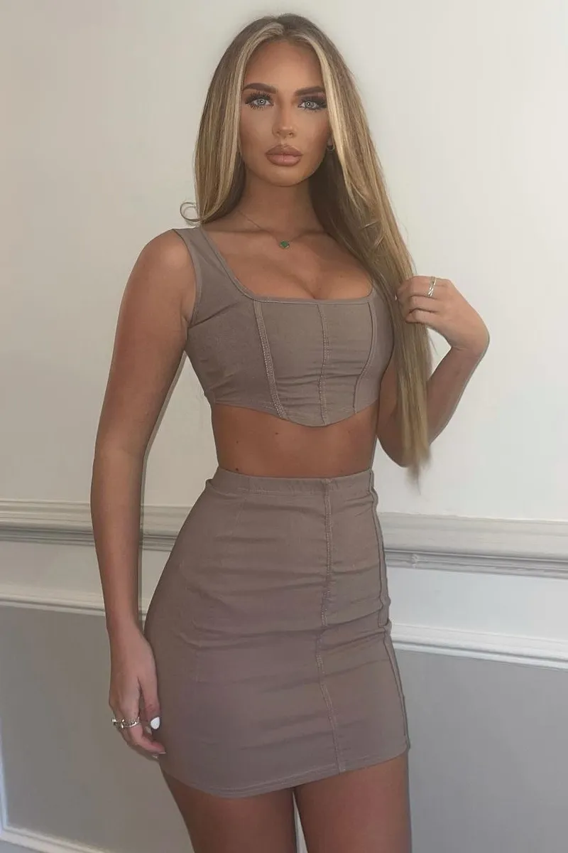 Beige Corset Crop Top & Mini Skirt Set - Bella