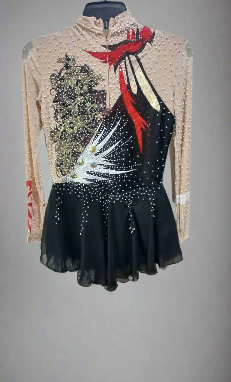 Boutique Step Up Skating Dress (BLACK AND CREAM RHINESTONE WORK)