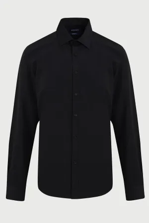 Comfort Fit Classic Collar Cotton Blend Black Dress Shirt