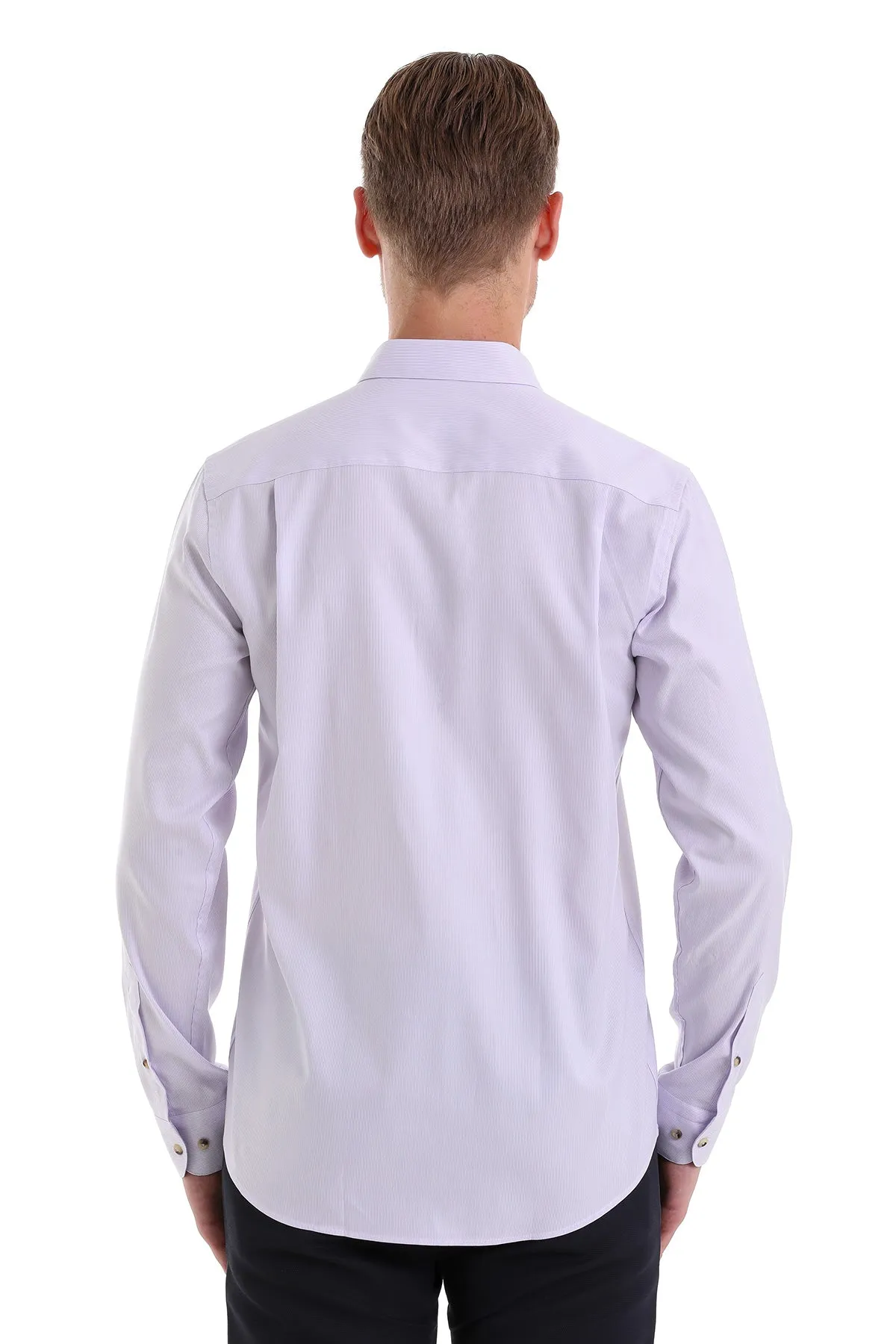 Comfort Fit Long Sleeve Cotton Lilac Casual Shirt