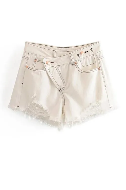 Crossover Ripped Denim Shorts