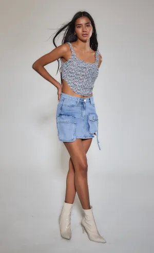 Denim Cargo Mini Skirt