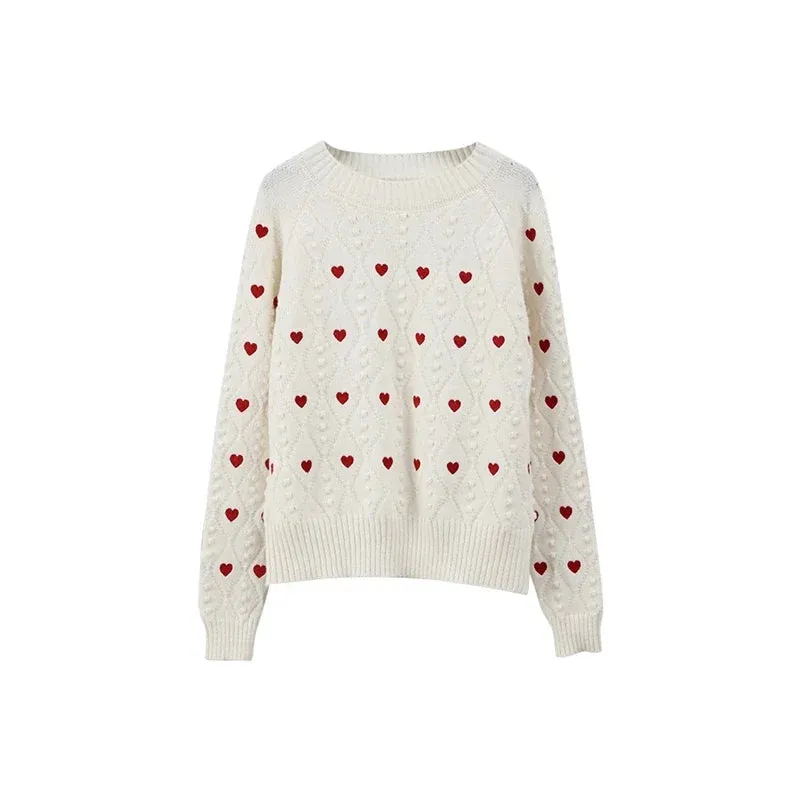 Heart's Cable Knit Crew Long Sleeve Sweater S-L