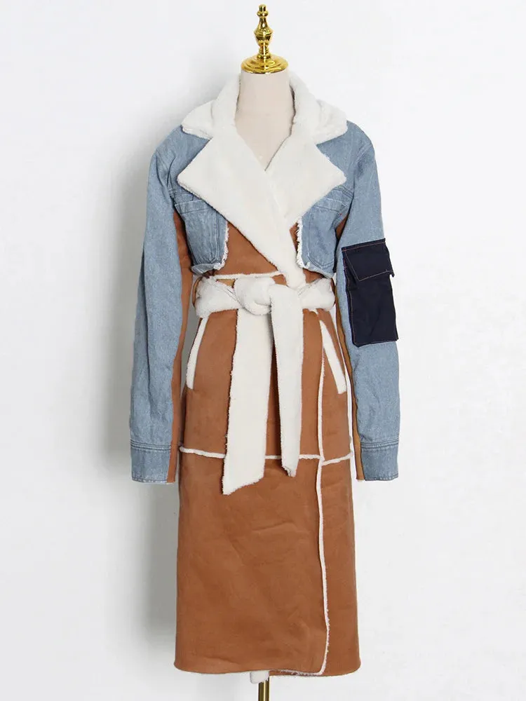 HEYFANCYSTYLE Wool Denim Long Coat