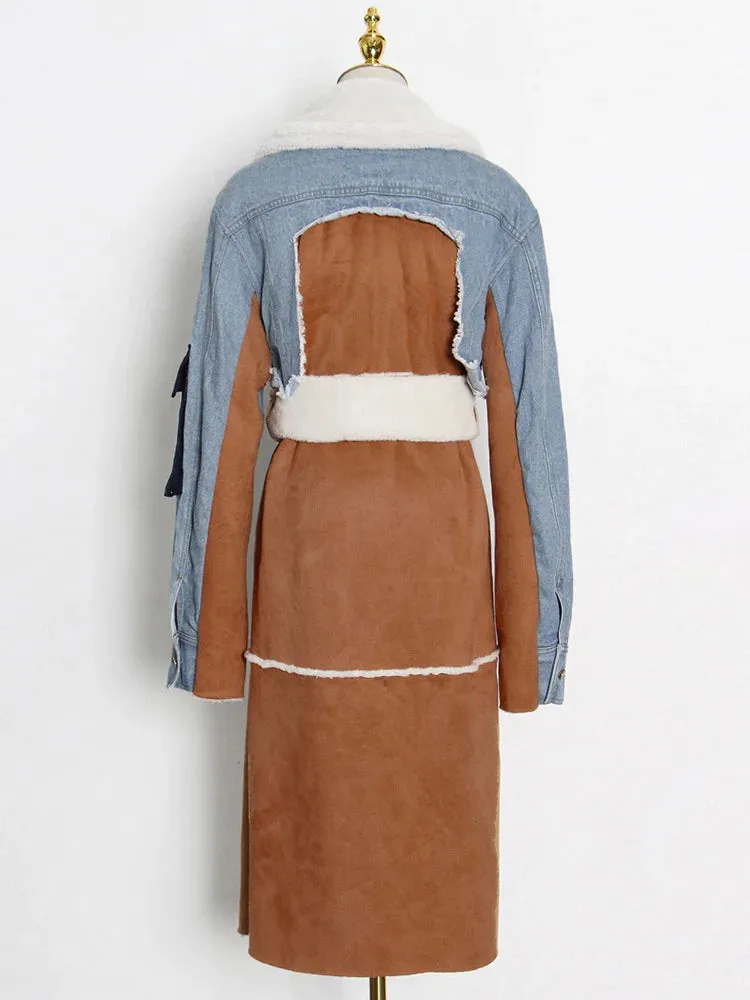 HEYFANCYSTYLE Wool Denim Long Coat