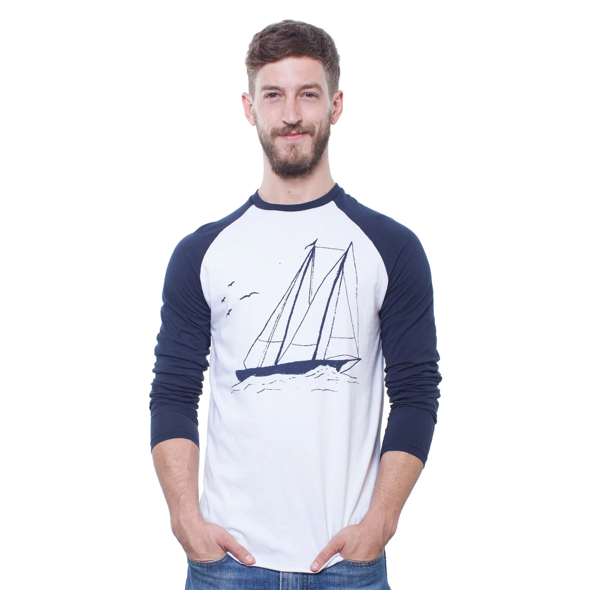 Izola Sailboat Baseball Shirt - White/Navy