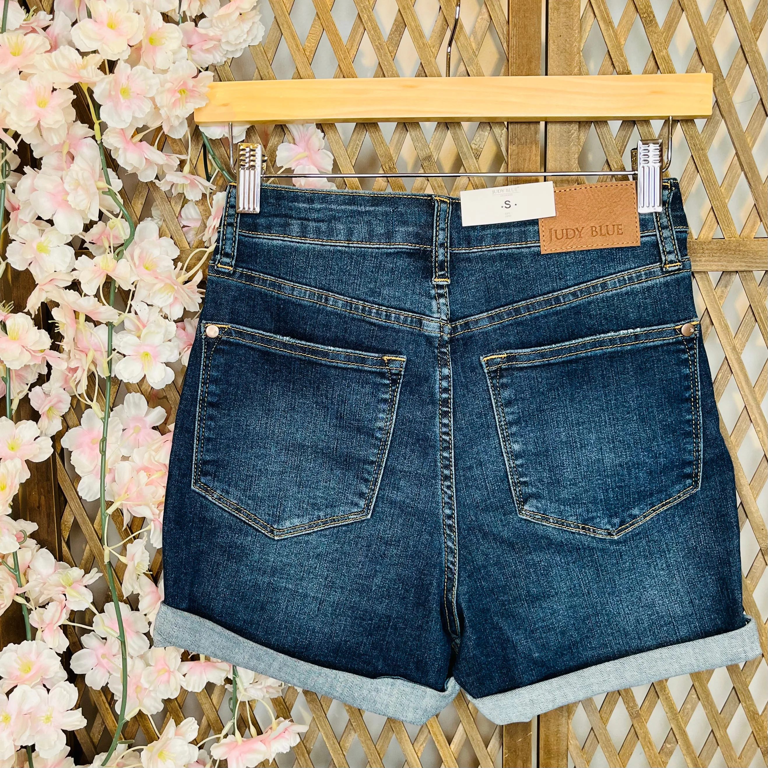 High-Waisted Tummy Control Denim Shorts in Dark Wash by Judy Blue