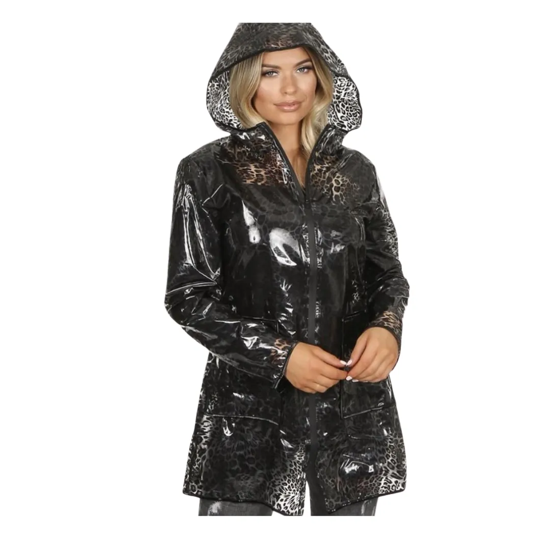 Leopard Print Raincoat Black