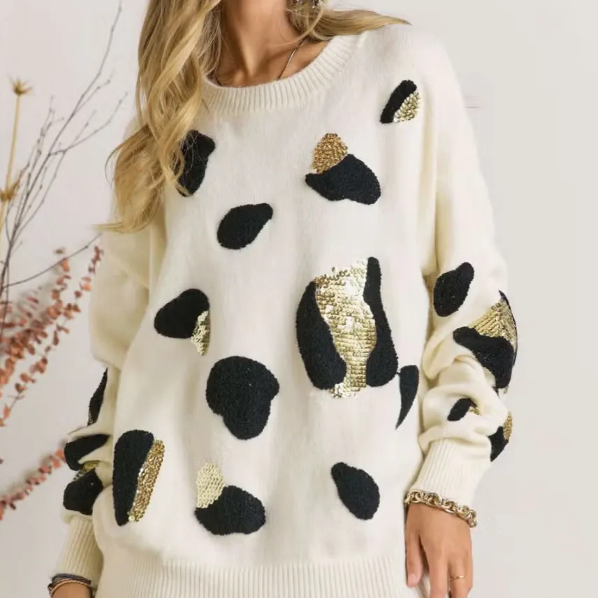 Leopard Shine Patterned Pullover Sweater