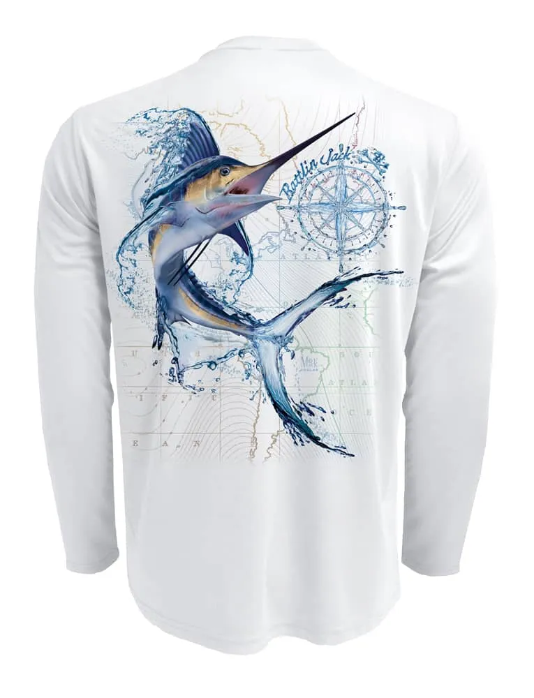 Men's Water Marlin Fishing Shirt UV Protection by Rattlin Jack | Long Sleeve | UPF 50 | Performance Polyester Rash Guard |