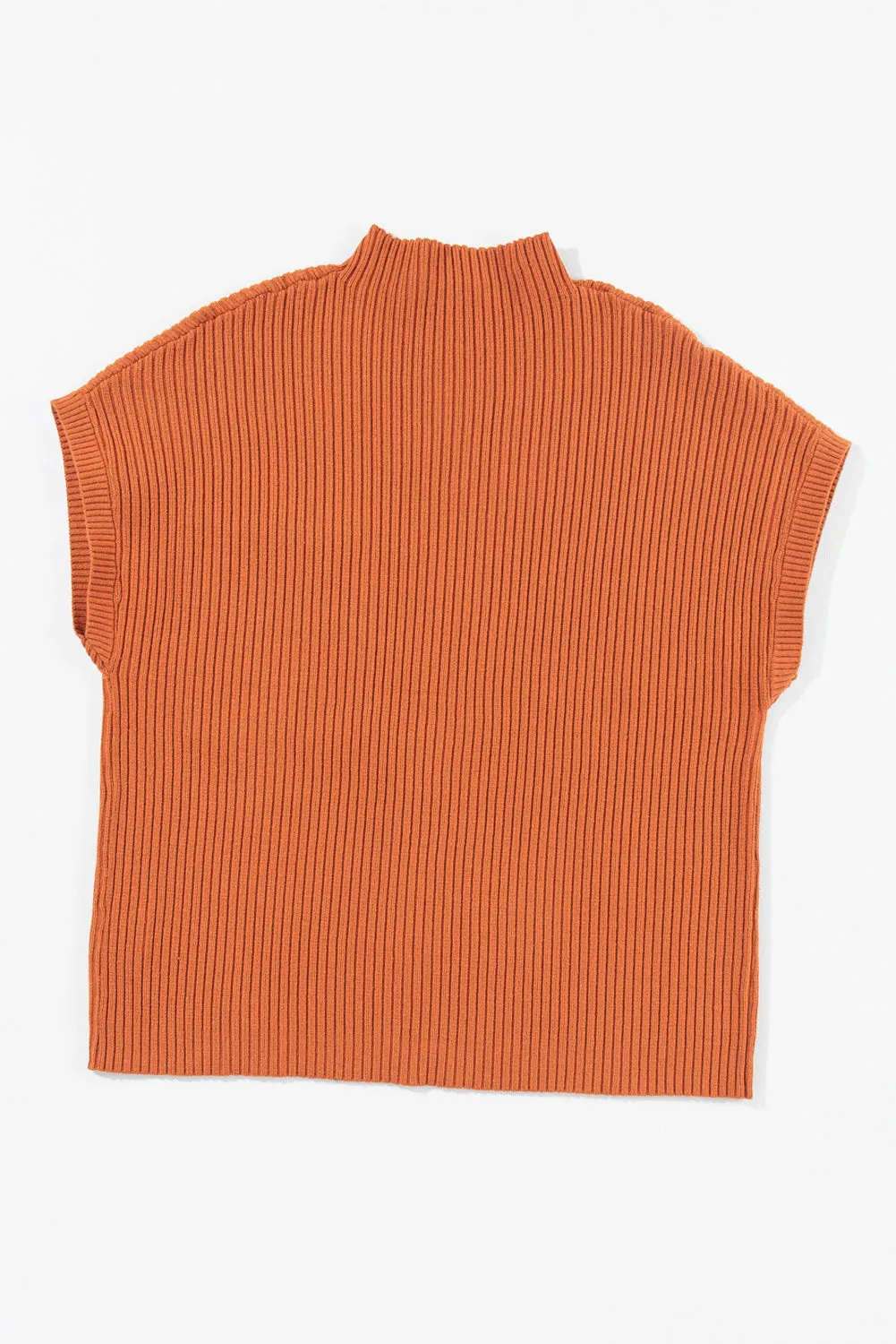 Patch Pocket Ribbed Knit Short Sleeve Sweater