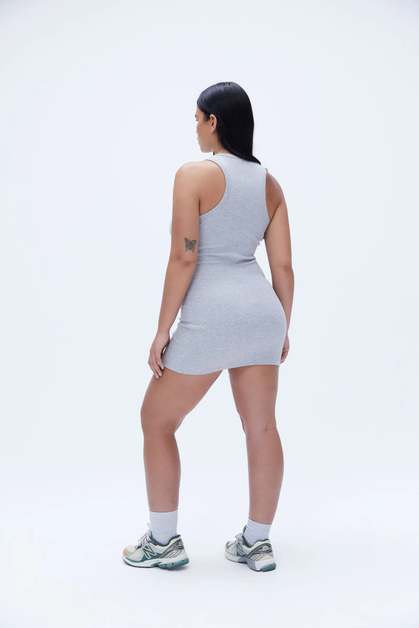 Rib Racer Mini Dress - Grey Melange