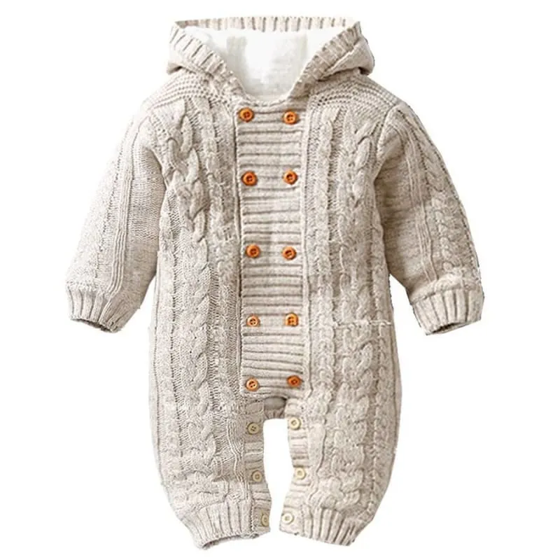 Warm Hooded Knitted Romper