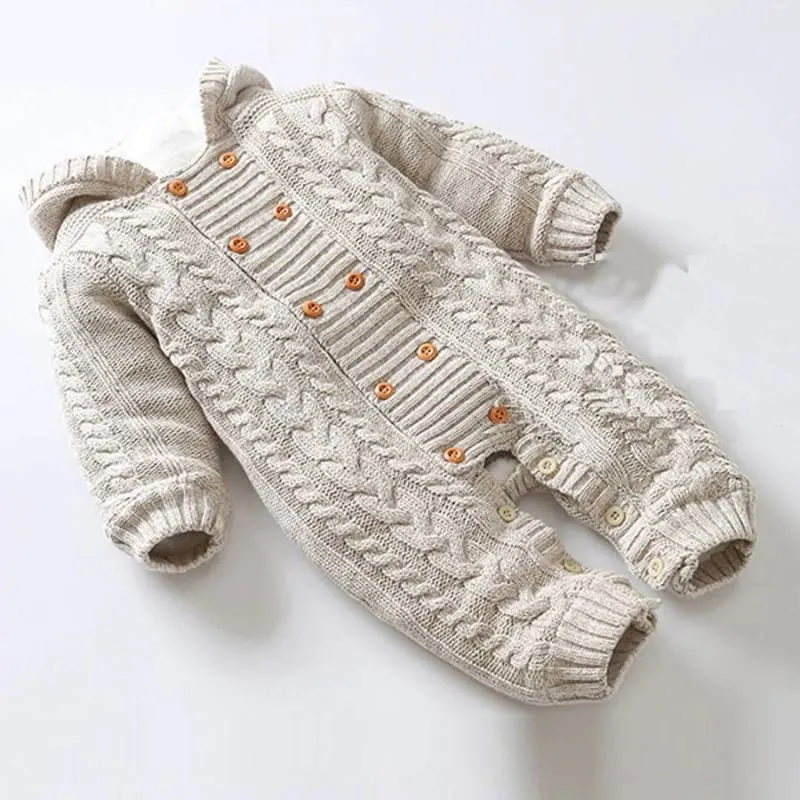 Warm Hooded Knitted Romper