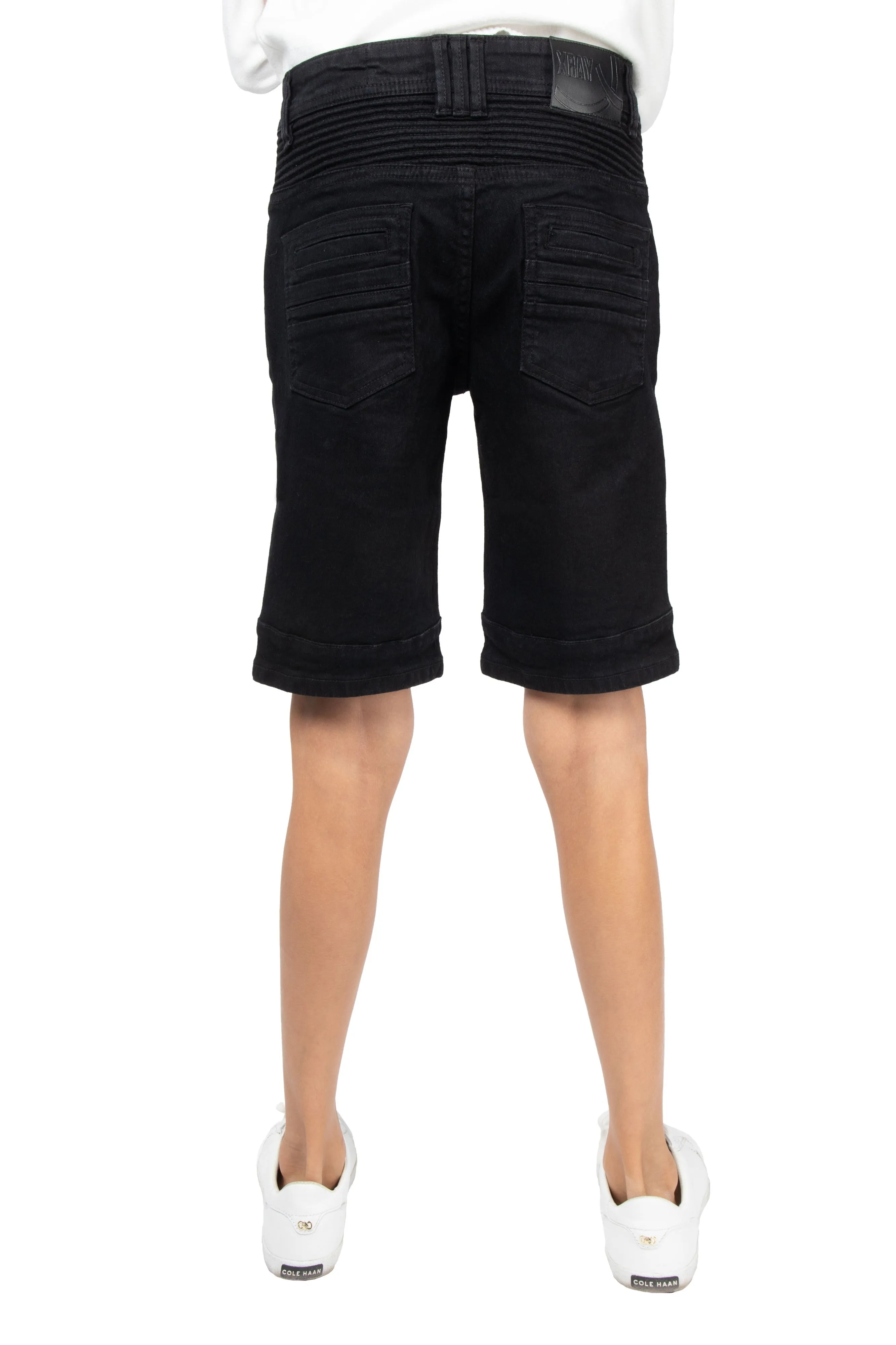 X RAY Boy's Slim Fit Washed Moto Biker Denim Shorts