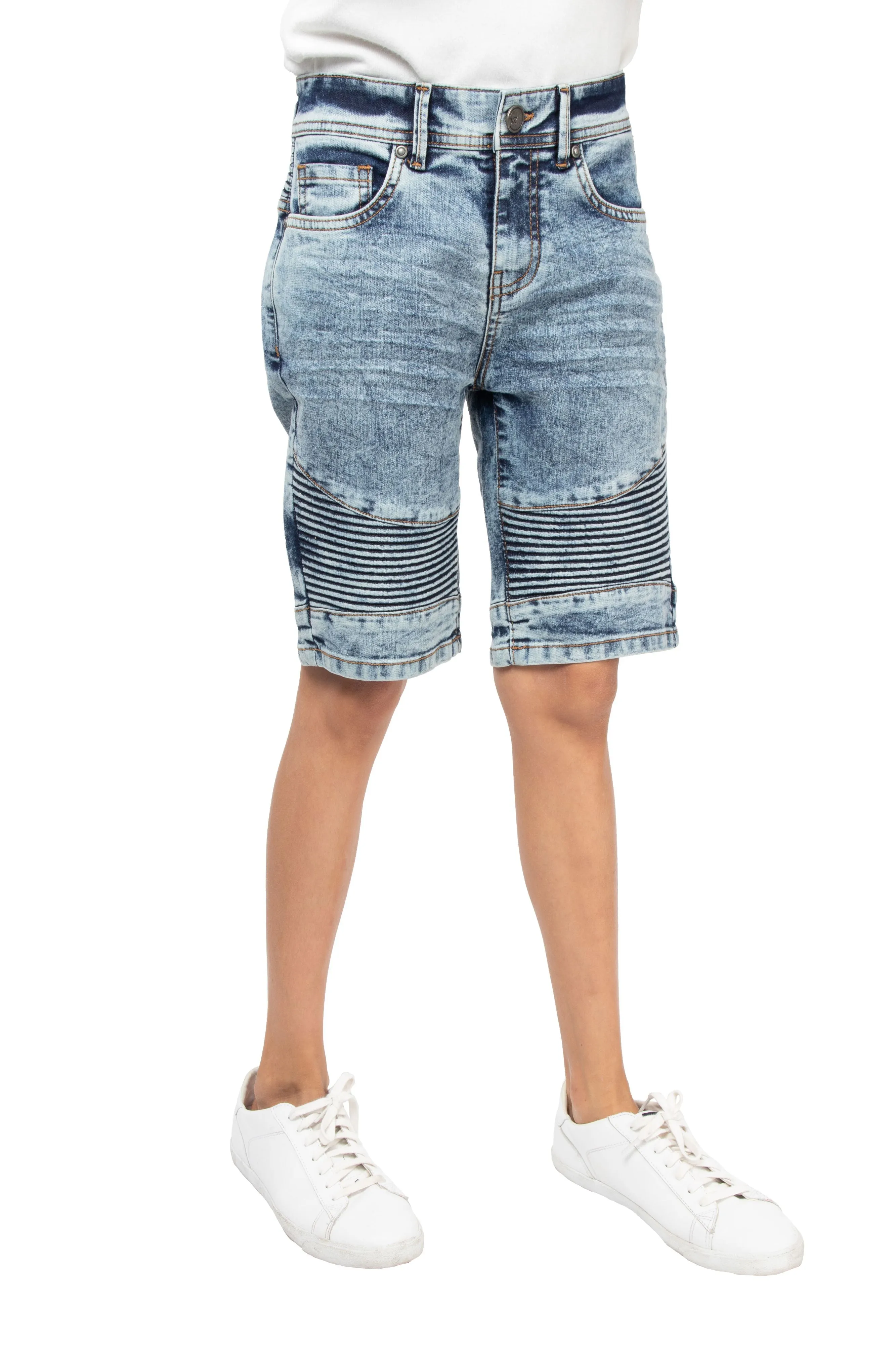 X RAY Boy's Slim Fit Washed Moto Biker Denim Shorts