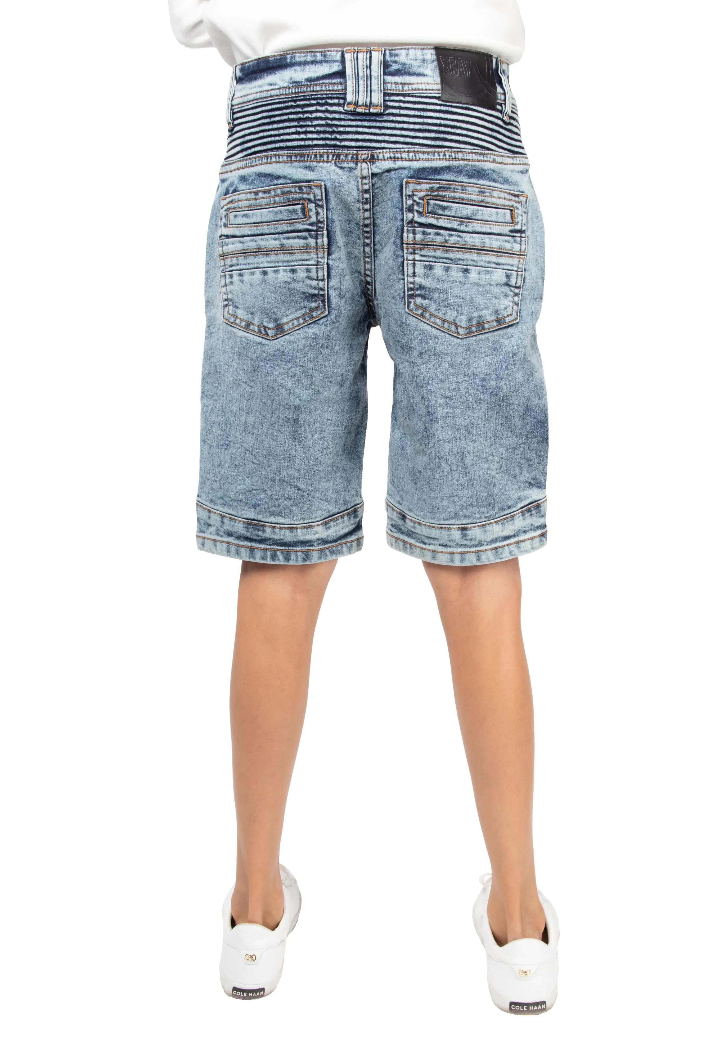 X RAY Boy's Slim Fit Washed Moto Biker Denim Shorts