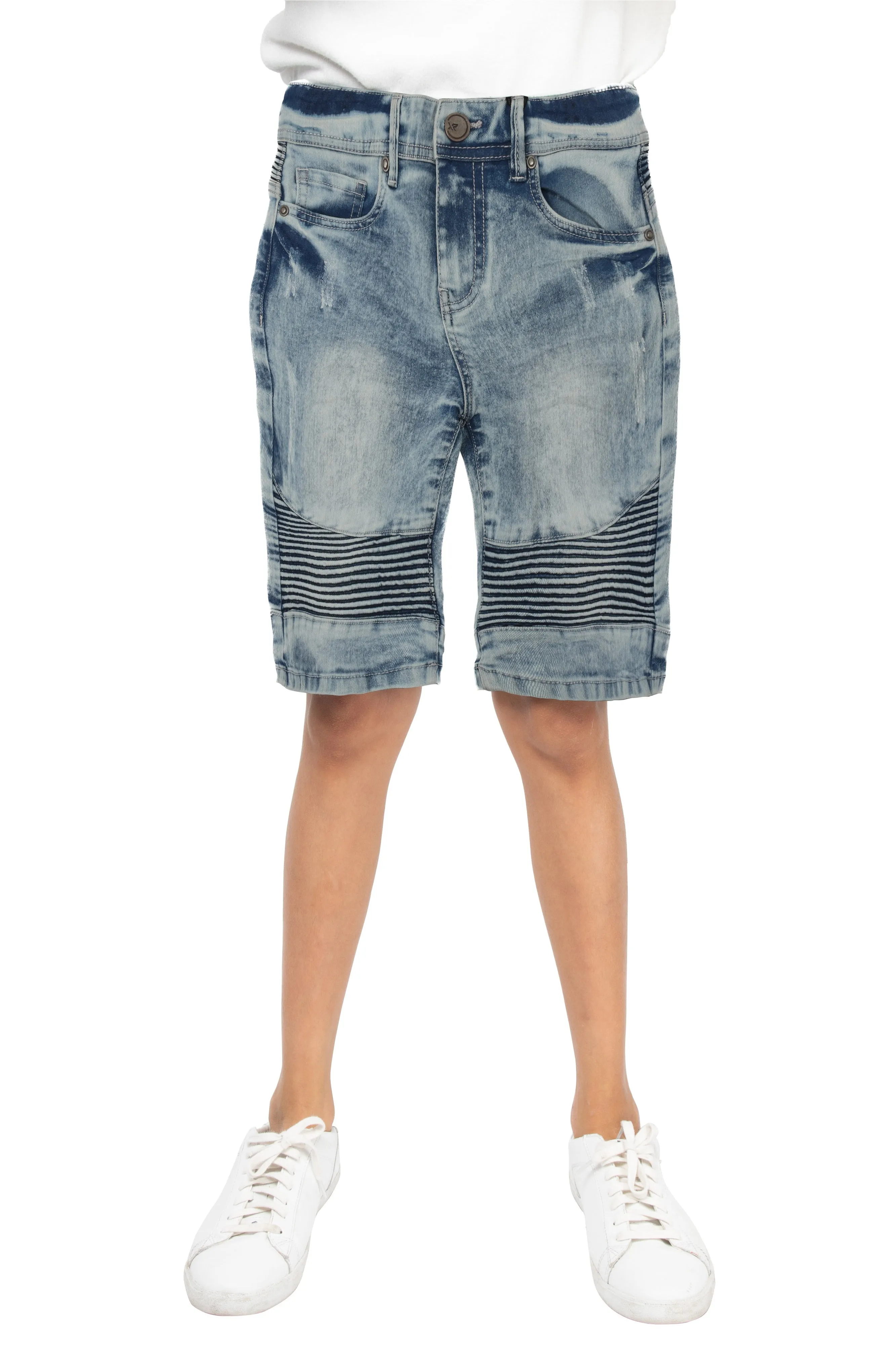 X RAY Boy's Slim Fit Washed Moto Biker Denim Shorts